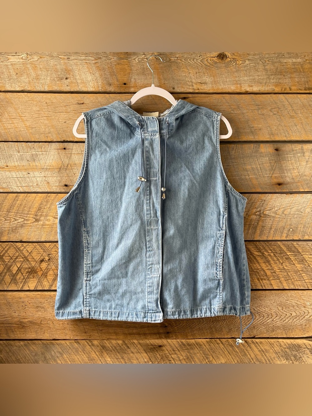 Hooded Denim Vest XL Sleeveless Casual Lightweight Blue Blassport By Bill Blass